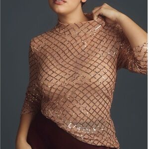 Pilcro turtleneck Elegant Sequin Mesh Top